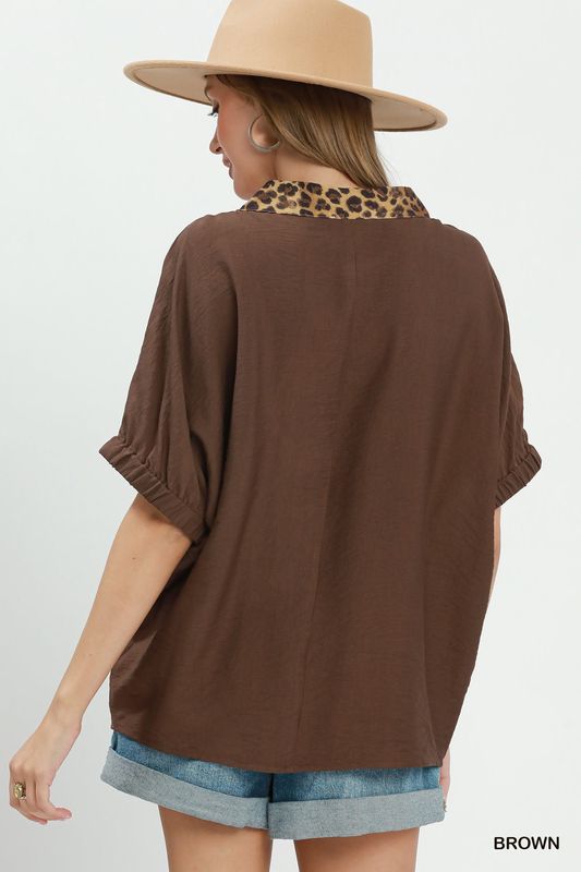Leopard Trim Blouse