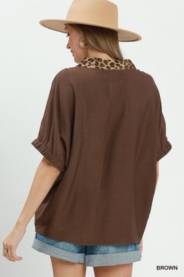 Leopard Trim Blouse