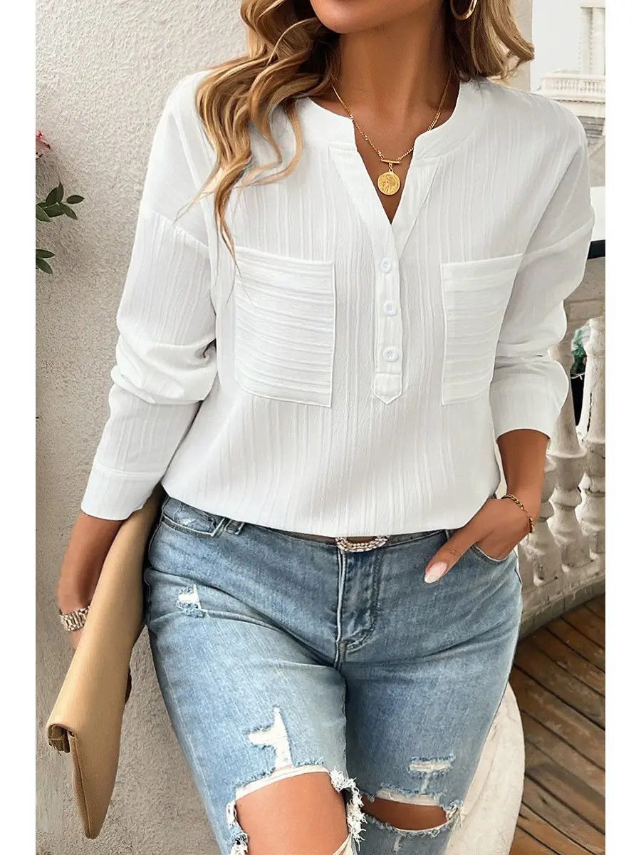 Solid V Neck Blouse