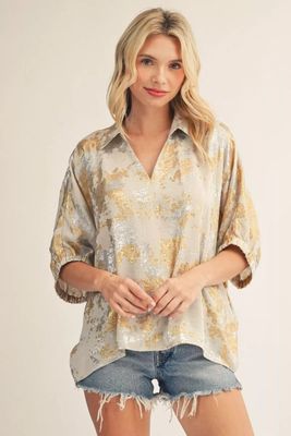 Drop Shoulder Metallic Top