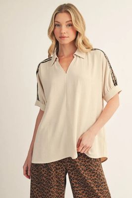 Plus Solid Top with Leopard Detail