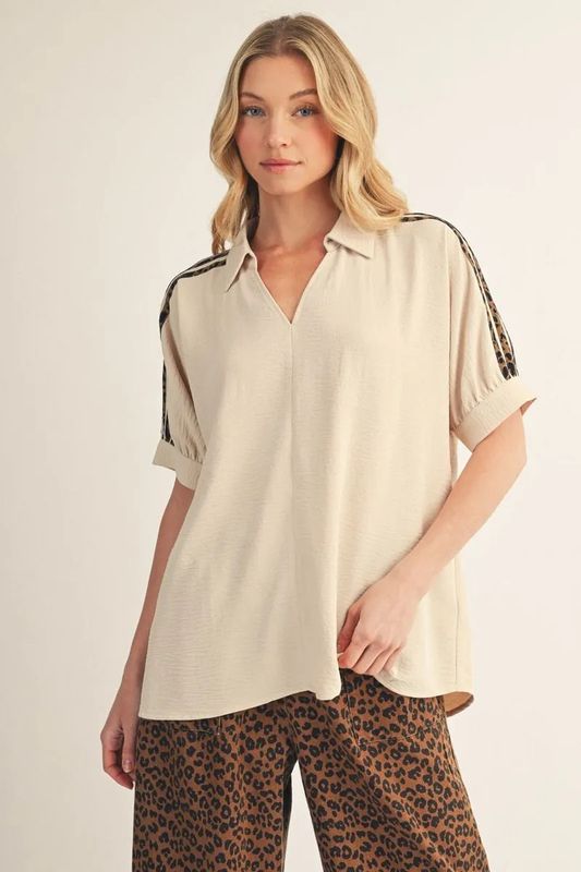 Plus Solid Top with Leopard Detail