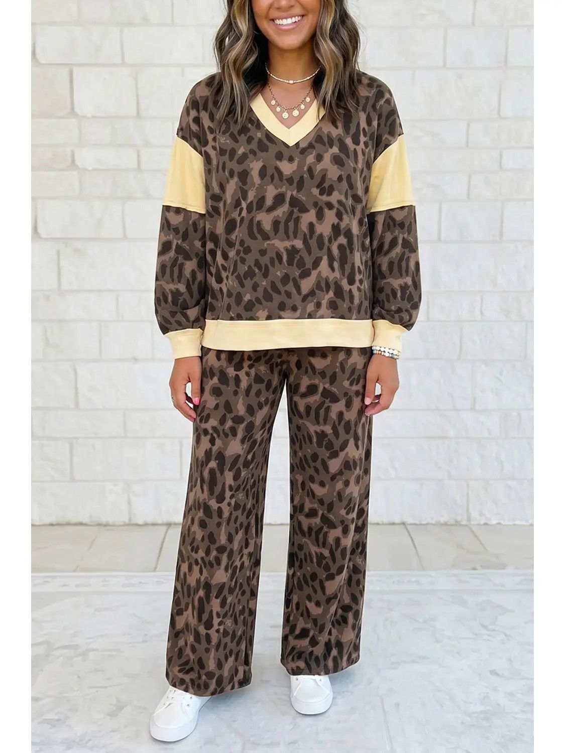 Long Sleeve V-Neck Pant Set