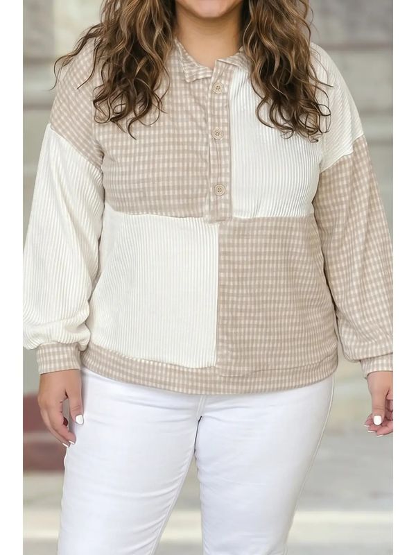 Plus Patchwork Checkered Blouse
