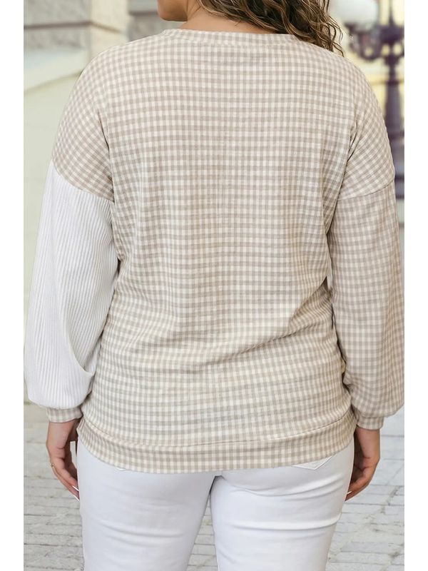 Plus Patchwork Checkered Blouse