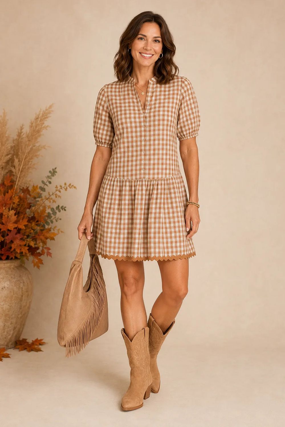 Gingham Button Front Dress