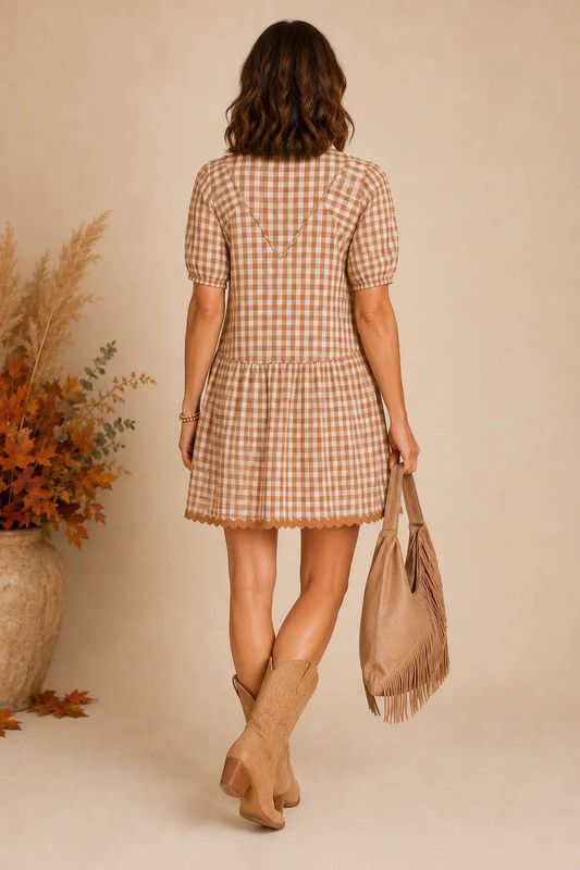 Gingham Button Front Dress