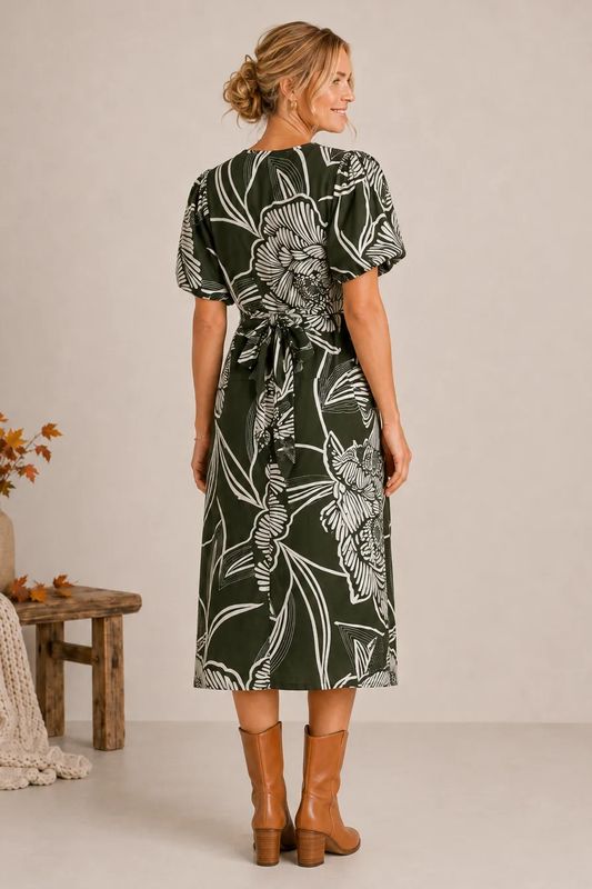 V-Neck Midi Dress