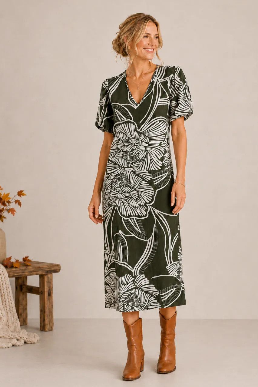 V-Neck Midi Dress