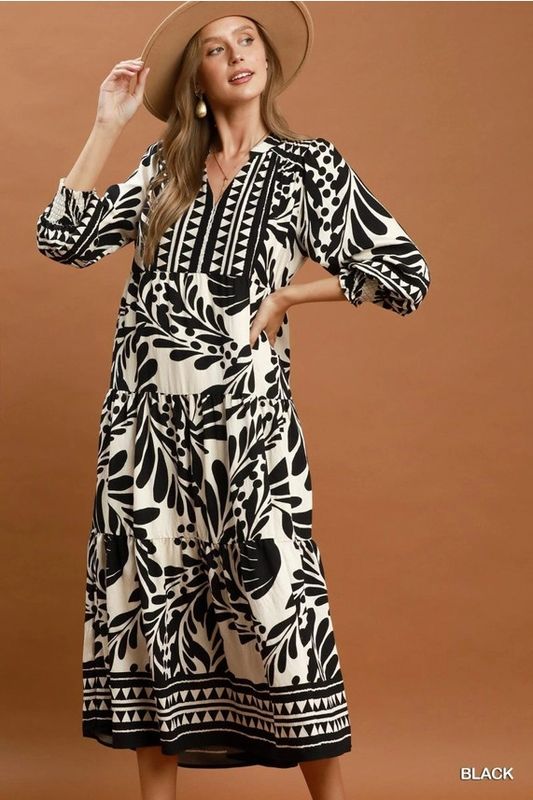 Botanical Print Midi Dress