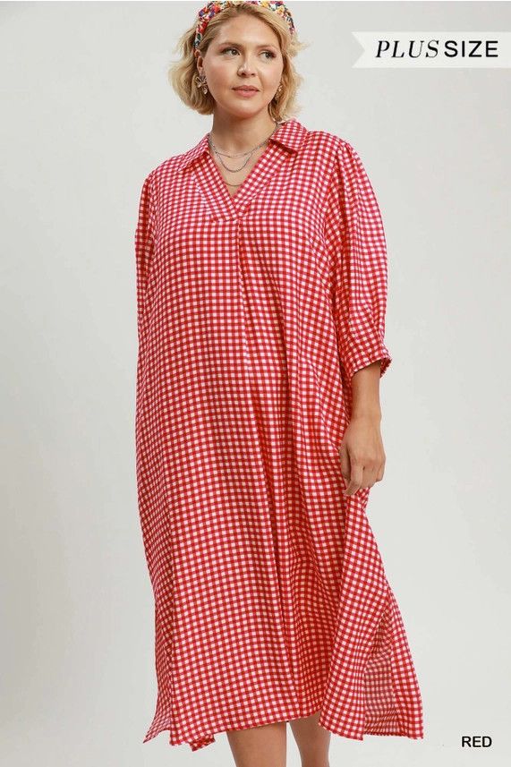 Plus Gingham Midi Dress