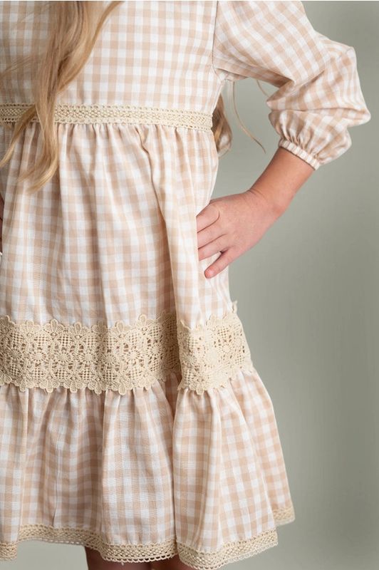 Lace Puff Sleeve Tiered Dress