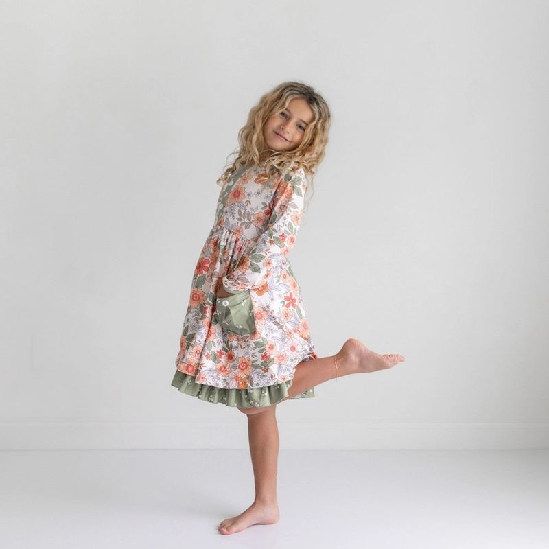 Rust Fall Floral Button Dress