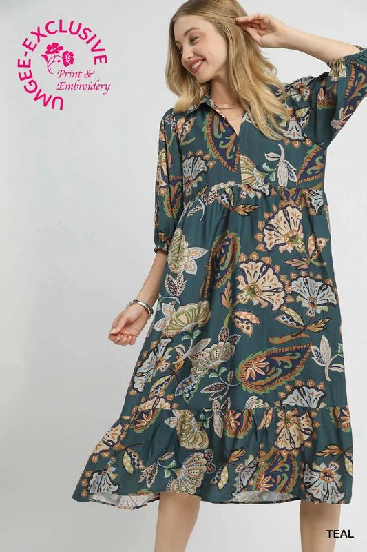 Paisley Tiered Midi Dress