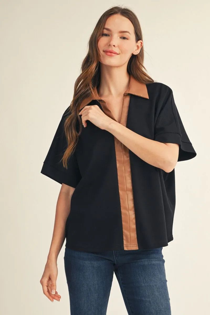 Plus Solid Top with Faux Leather