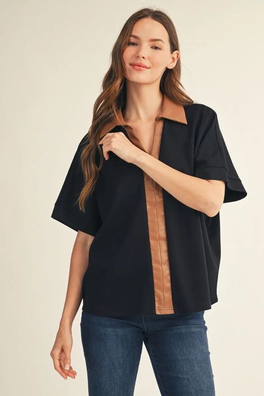 Plus Solid Top with Faux Leather