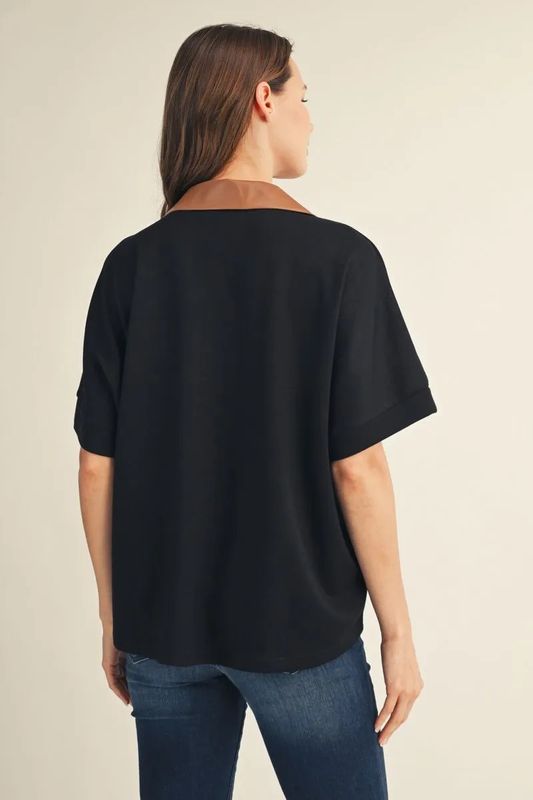 Plus Solid Top with Faux Leather