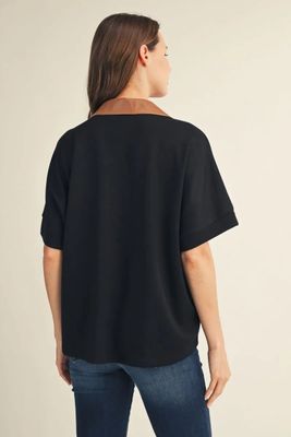 Plus Solid Top with Faux Leather