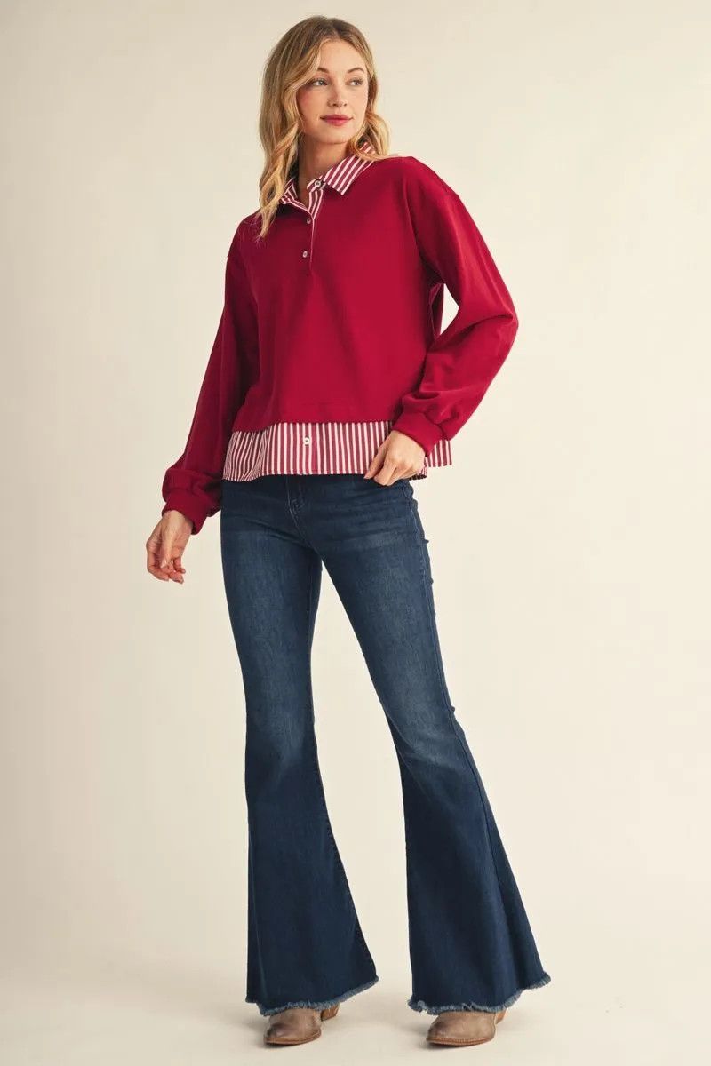 Solid Top with Striped Detail
