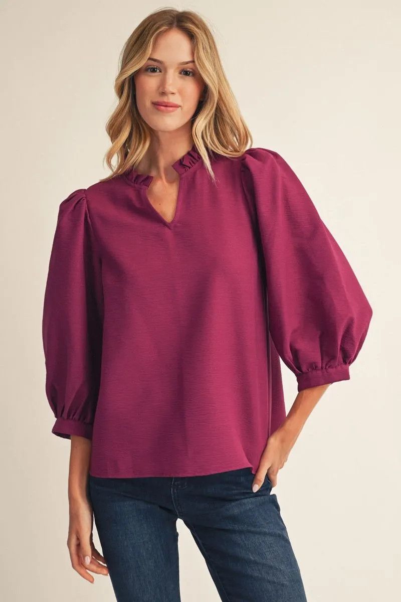 V-neck Textured Solid Top