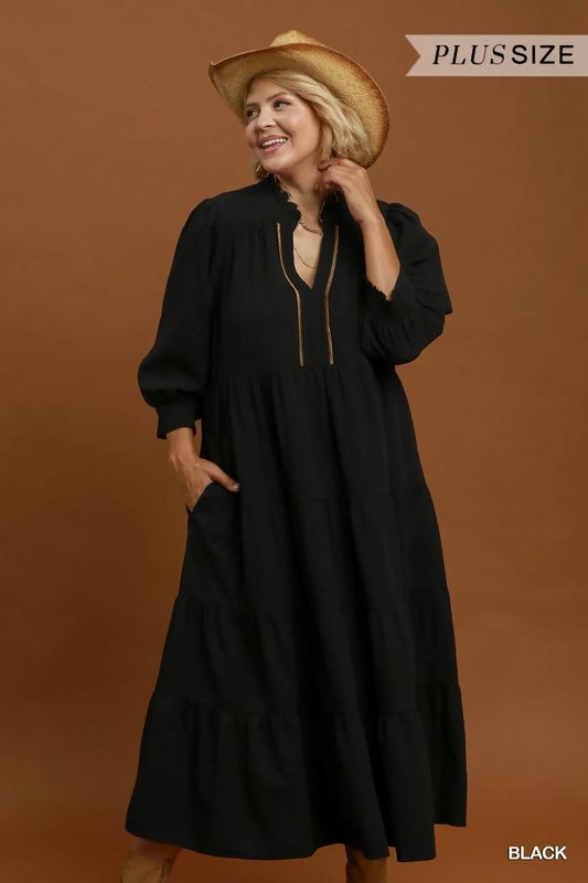 Plus Seersucker Tiered Maxi Dress 