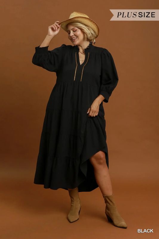 Plus Seersucker Tiered Maxi Dress 