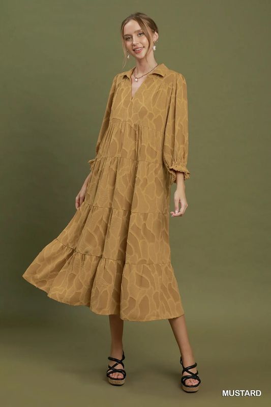 Textured Tiered Midi Dress