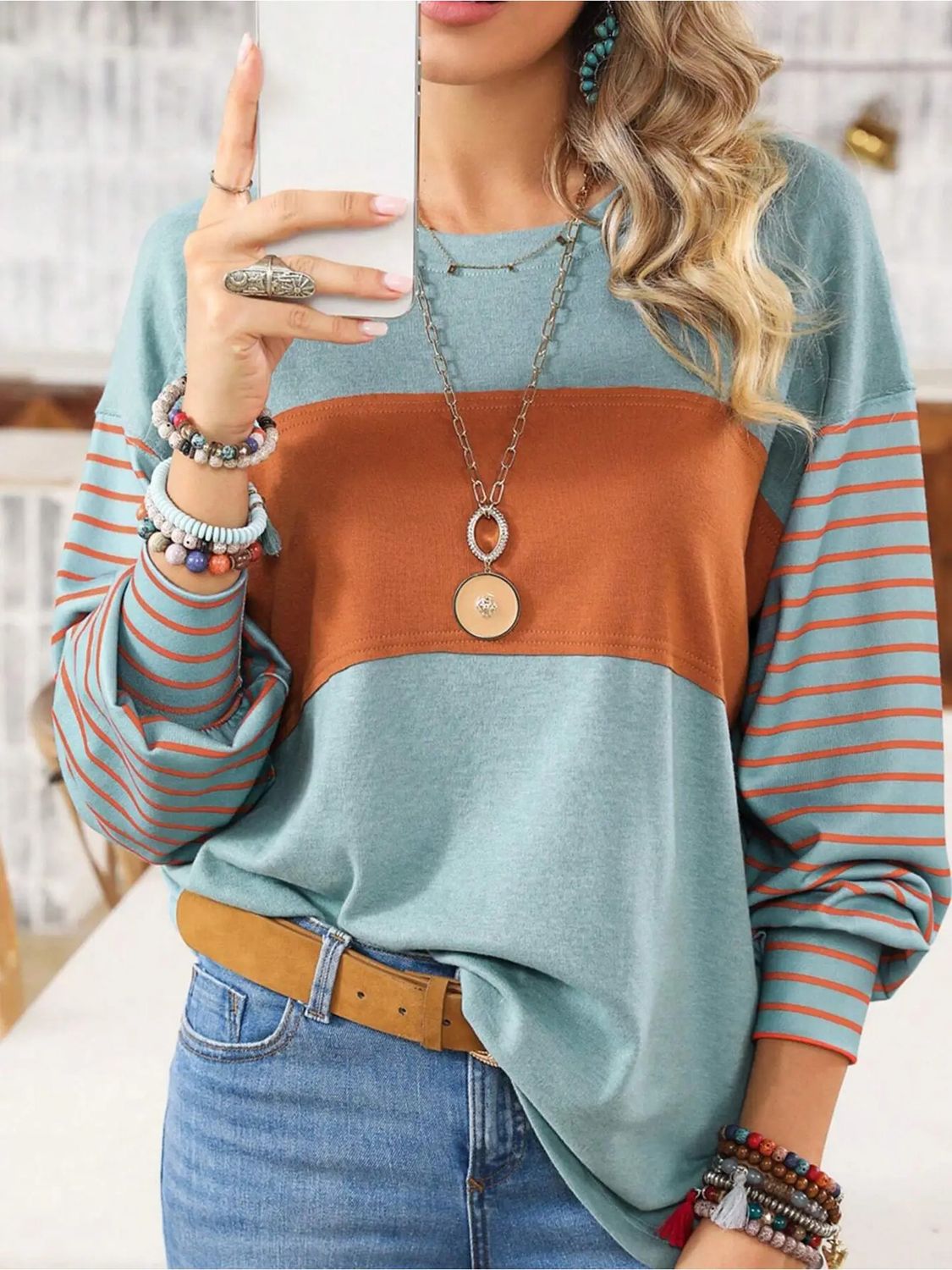 Striped Contrast L/S T-Shirt
