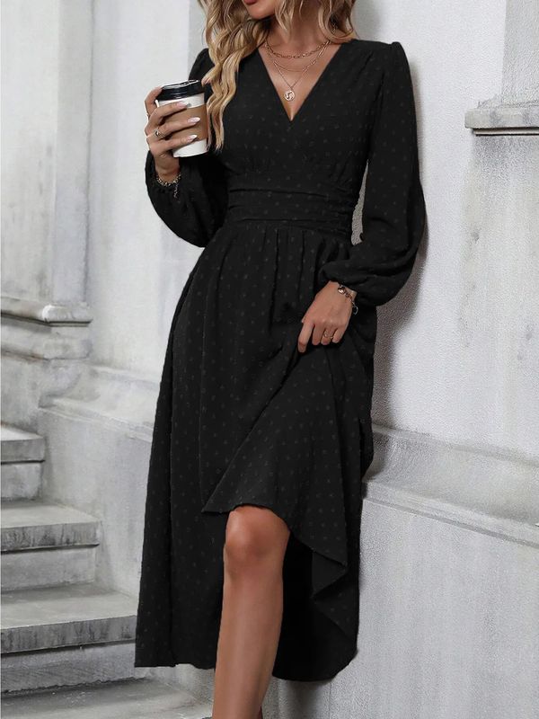 V-Neck Lantern Sleeve Dress