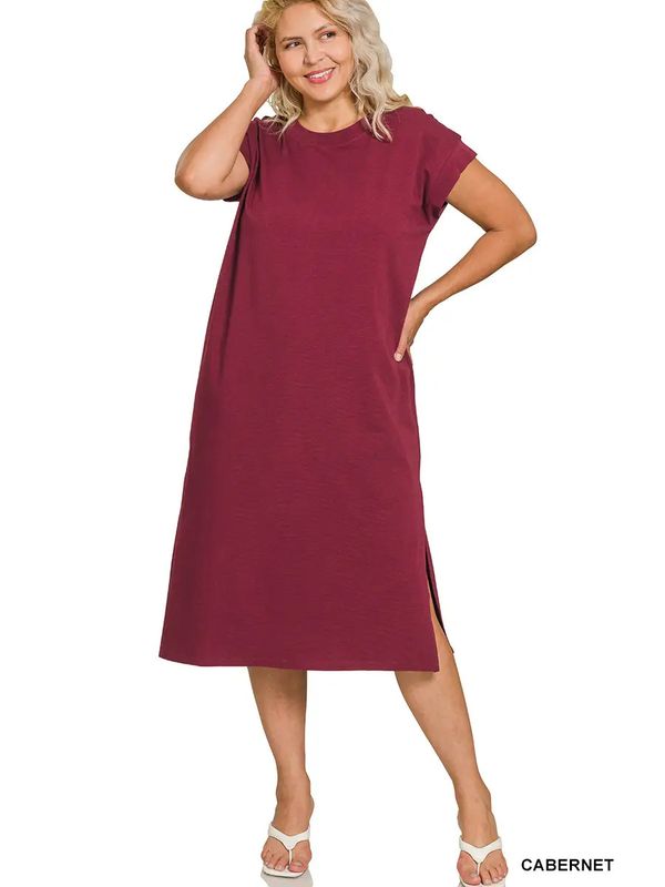 Plus Round Neck Midi Dress