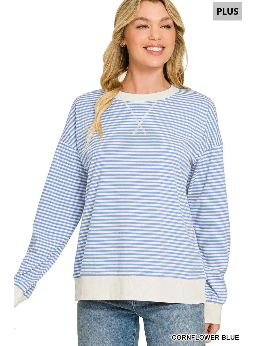 Plus Striped Rib Pullover