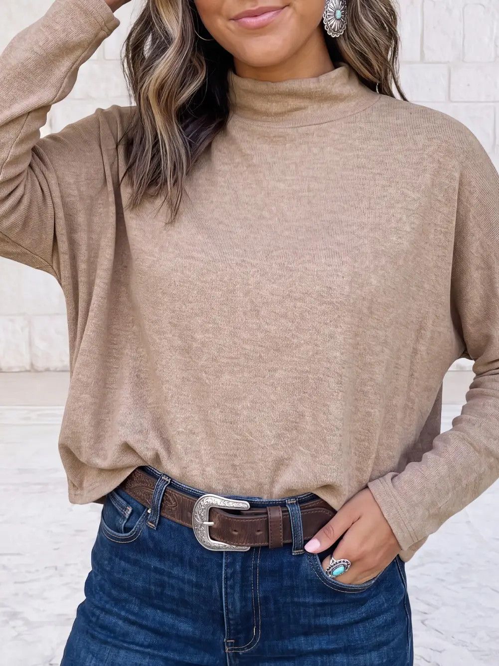 Oversized Mock Neck Blouse