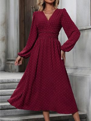 V-Neck Lantern Sleeve Dress