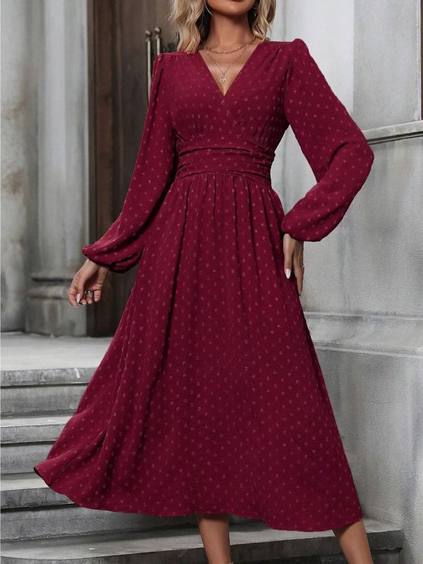 V-Neck Lantern Sleeve Dress