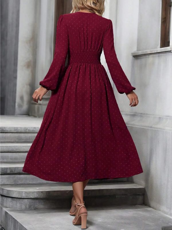 V-Neck Lantern Sleeve Dress