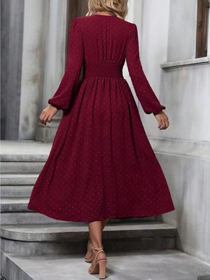 V-Neck Lantern Sleeve Dress