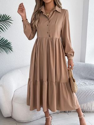 Flip Collar Long Sleeved Dress
