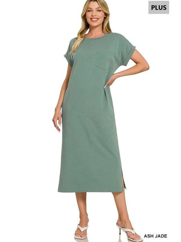Plus Round Neck Midi Dress