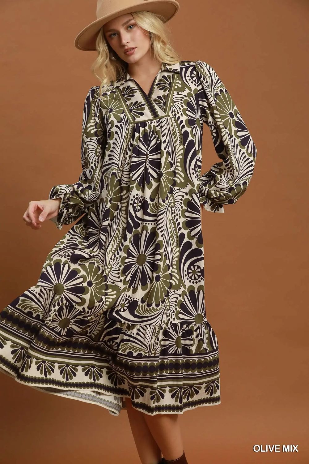 Mix Abstract Print Midi Dress