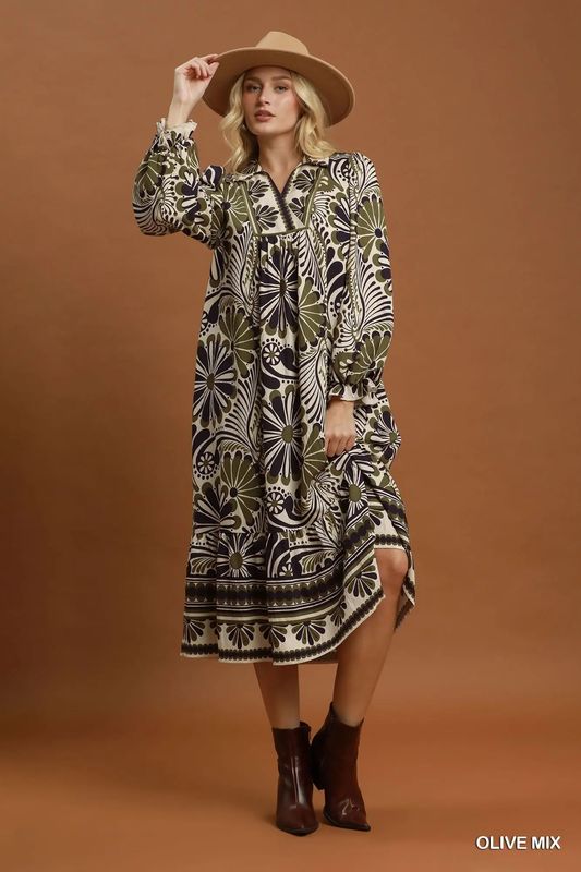 Abstract Print Midi Dress