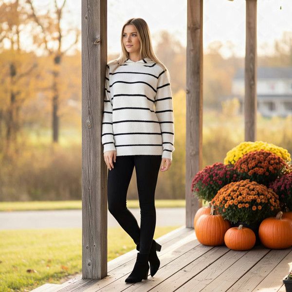 Striped Hooded Sweater Top