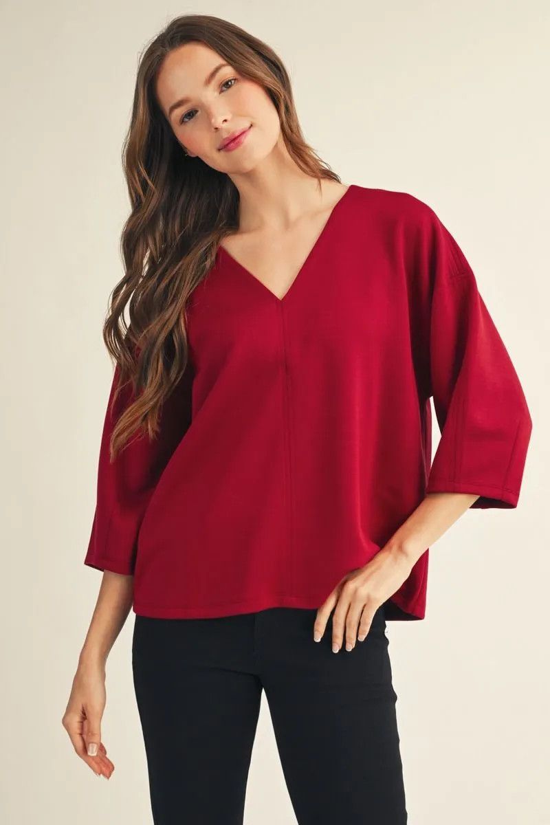 Plus Solid V-Neck Top