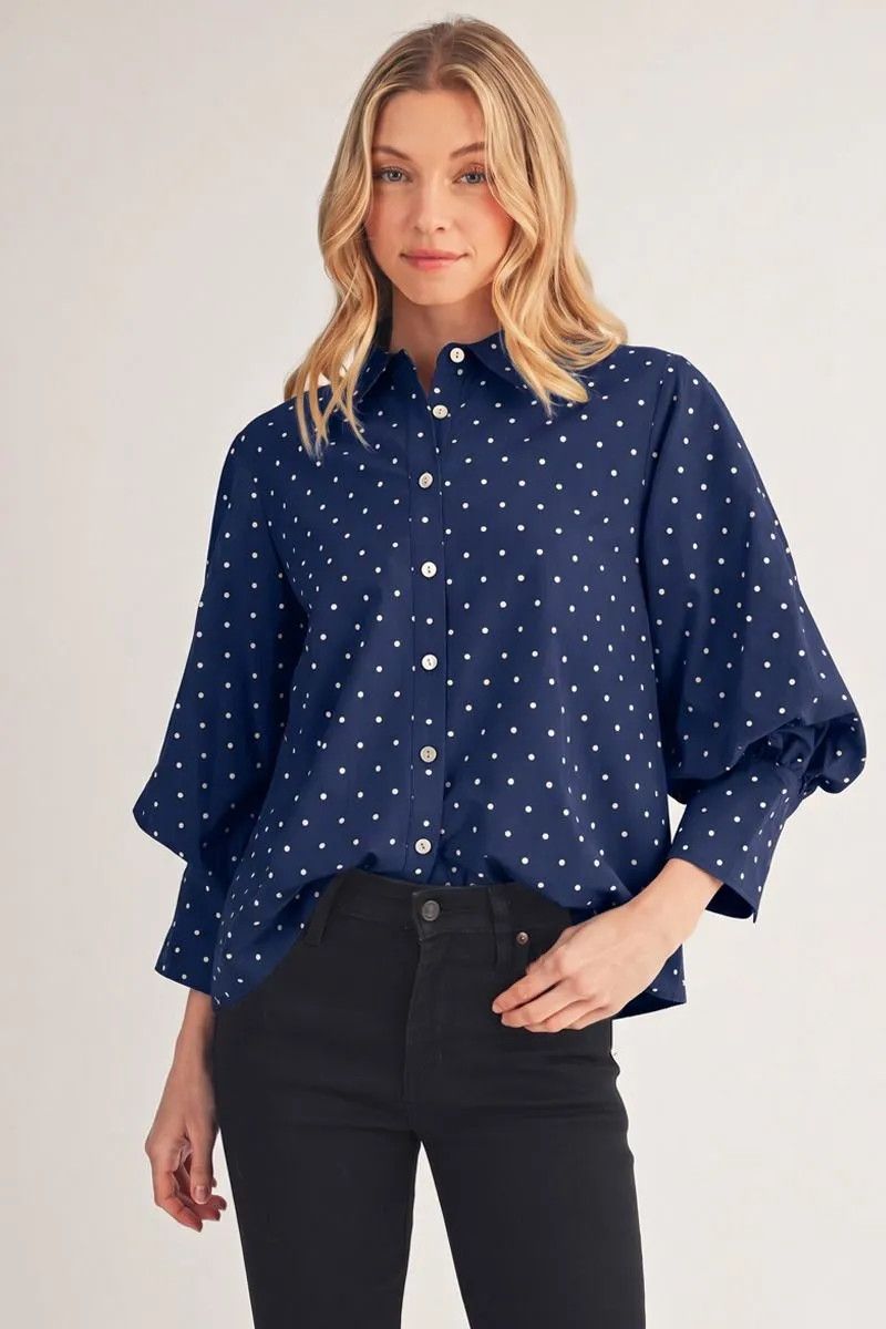 3/4  Sleeve Tiny Polka Dot Top