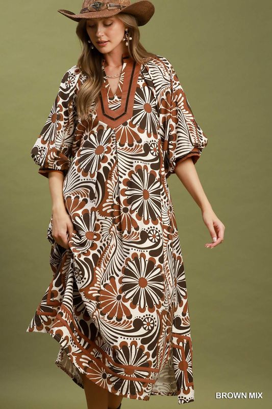 Abstract Print Midi Dress