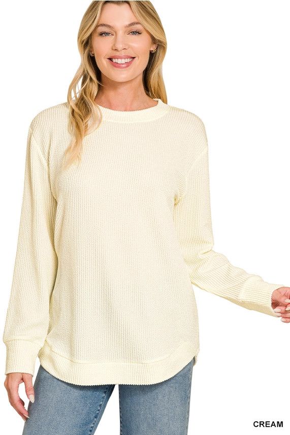 Raised Rib Round Neck L/S Top