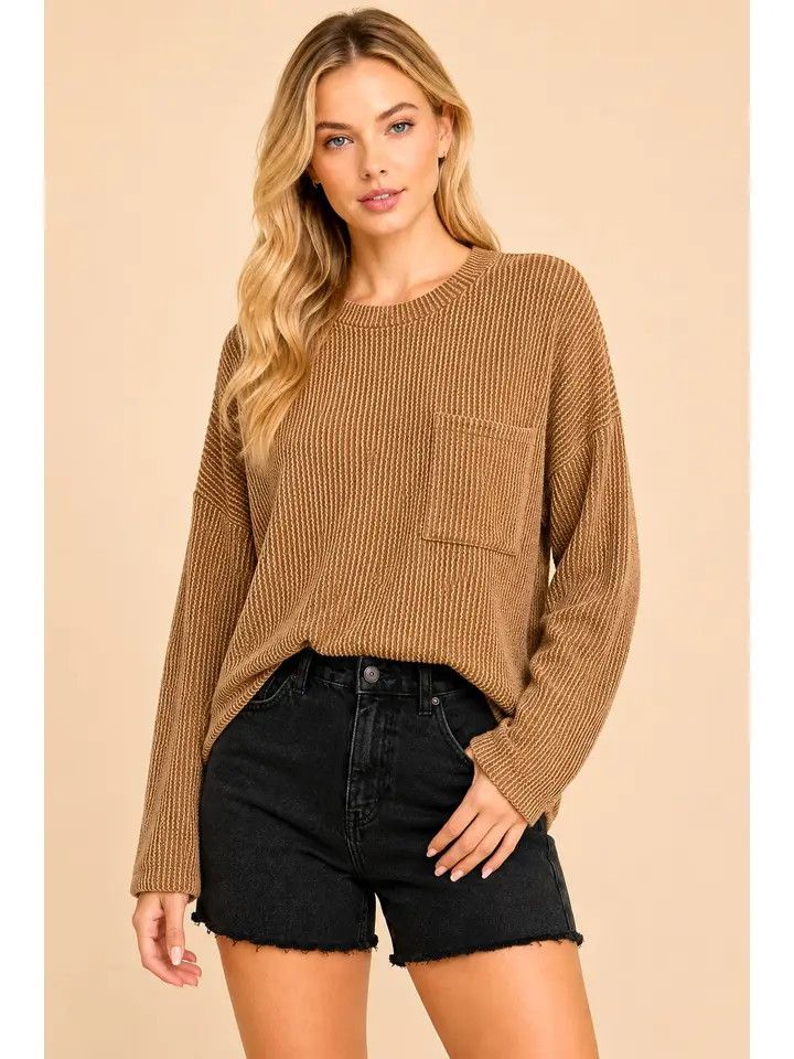 Solid Ribbed Top with Pockets