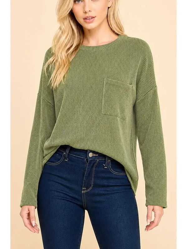 Solid Ribbed Top with Pocket