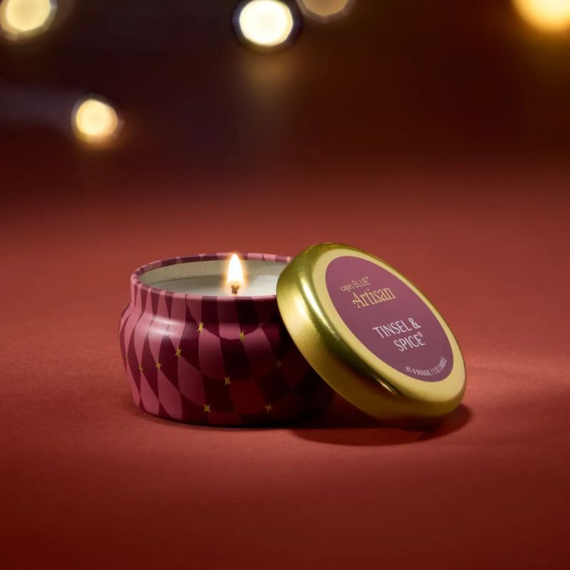 Tinsel &amp; Spice Winter Bazaar Mini Tin Candle