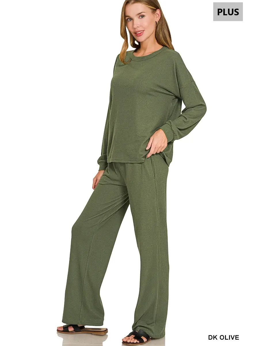 Plus Soft Hacci Pullover &amp; Pants 2PC Set