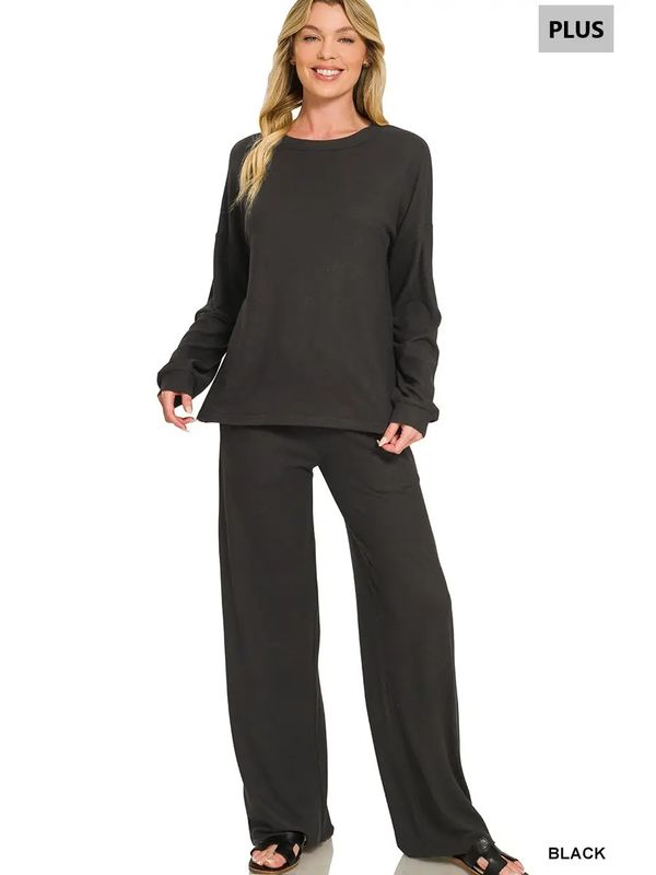 Plus Soft Hacci Pullover &amp; Pants 2PC Set